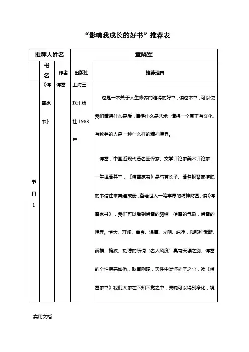 影响我成长的好书推荐表