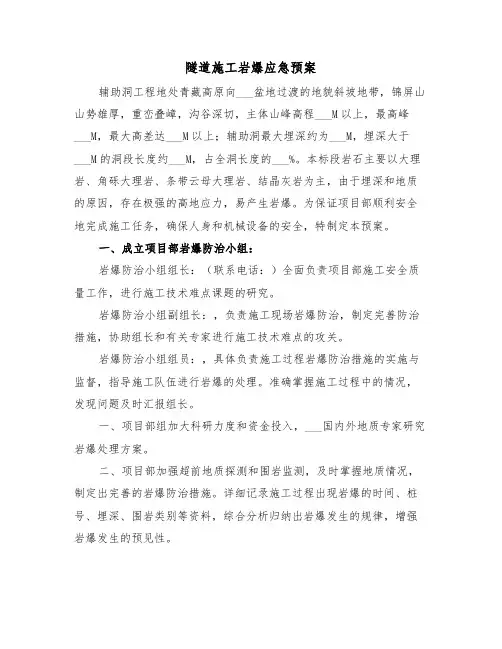隧道施工岩爆应急预案（3篇）