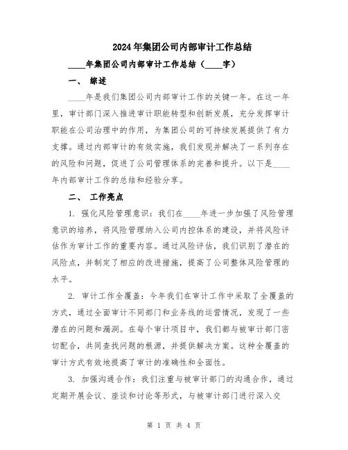2024年集团公司内部审计工作总结