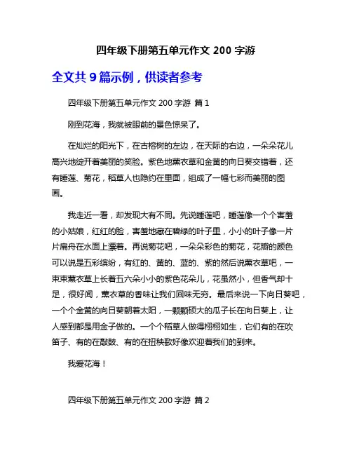 四年级下册第五单元作文200字游