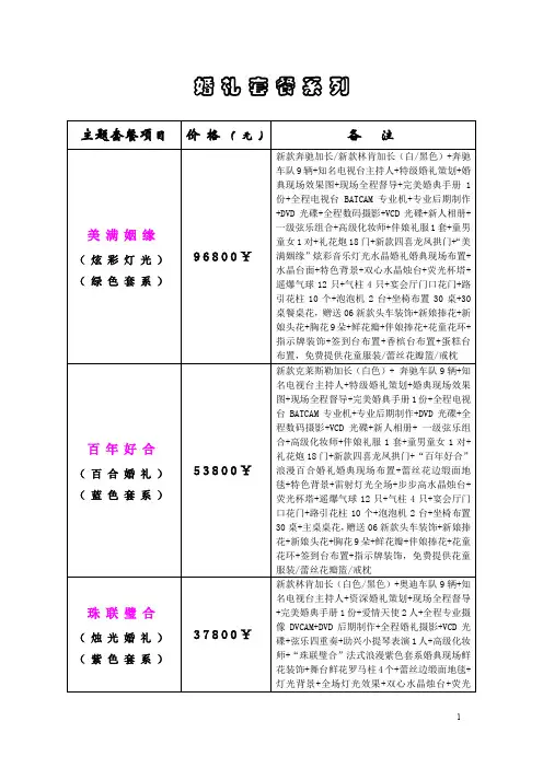 婚庆服务价格表：婚礼套餐系列