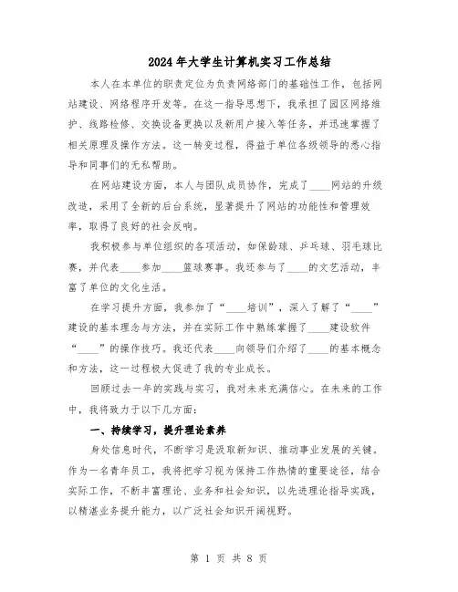 2024年大学生计算机实习工作总结（5篇）