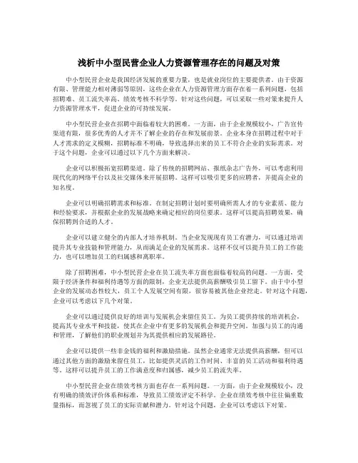 浅析中小型民营企业人力资源管理存在的问题及对策