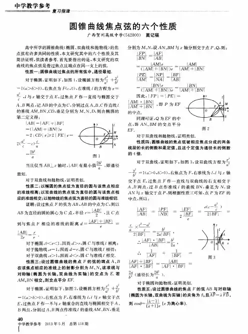圆锥曲线焦点弦的六个性质