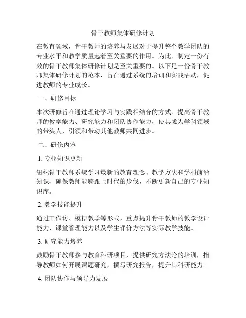 骨干教师集体研修计划