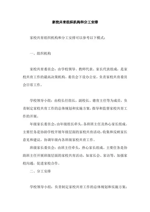 家校共育组织机构和分工安排