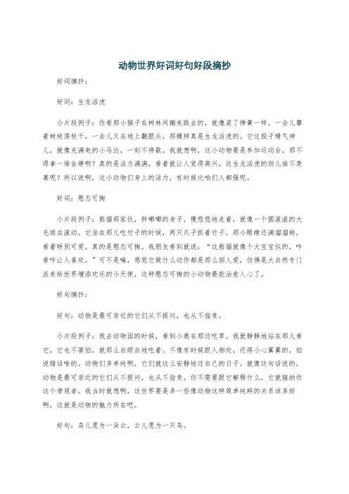 动物世界好词好句好段摘抄