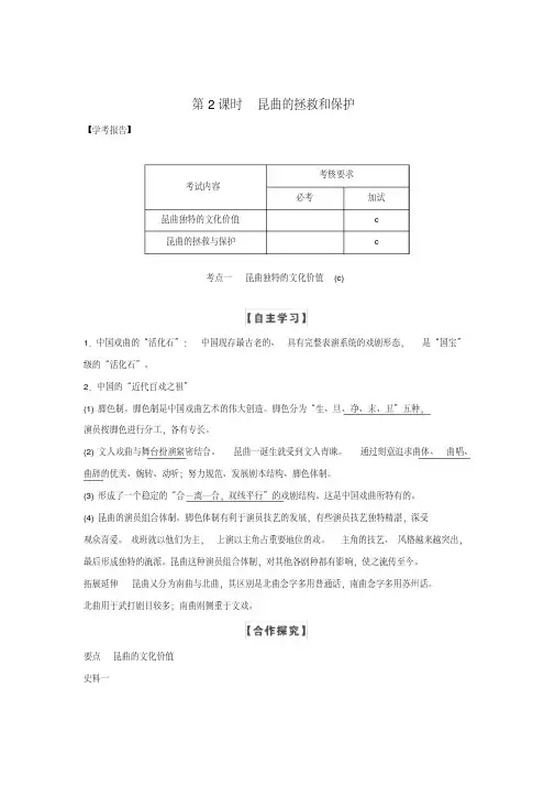 2019-2020版高中历史第6章中国的人类非物质文化遗产──昆曲第2课时昆曲的拯救和保