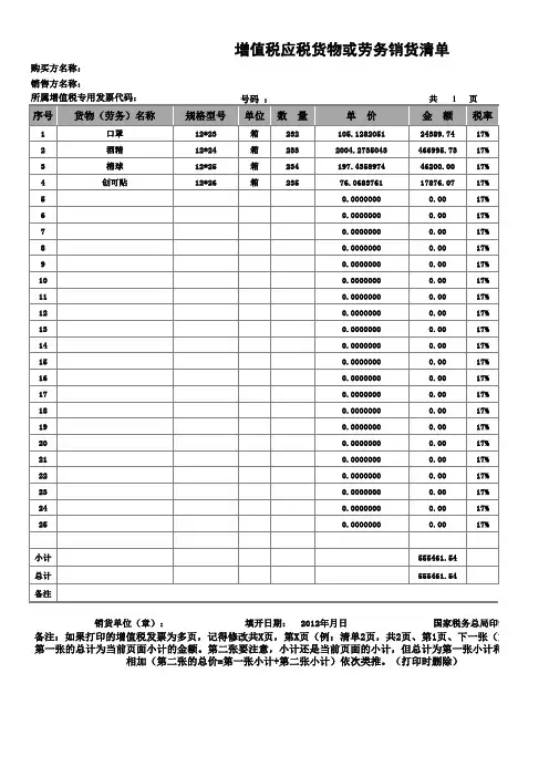 增值税发票销售清单模板