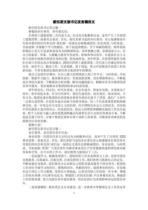 新任团支部书记发言稿范文