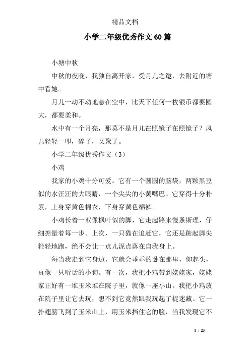 小学二年级优秀作文60