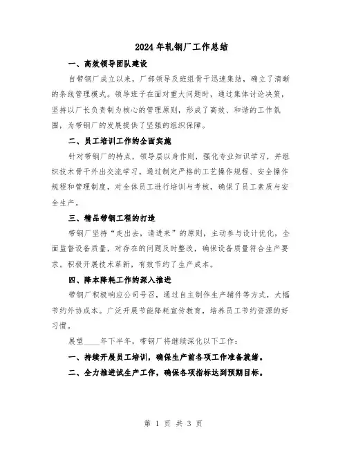 2024年轧钢厂工作总结(二篇)