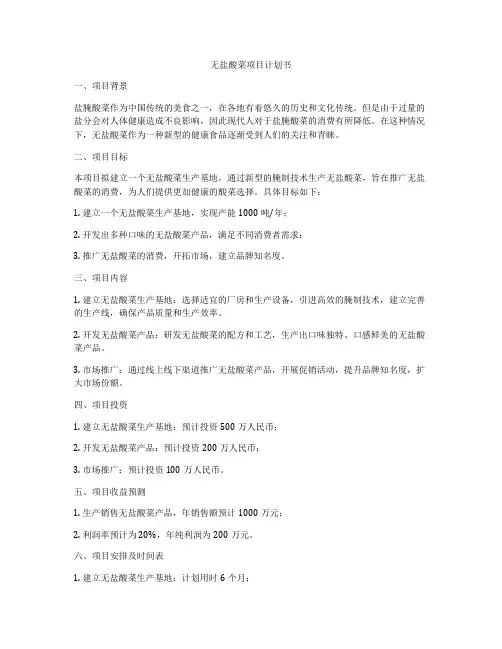 无盐酸菜项目计划书
