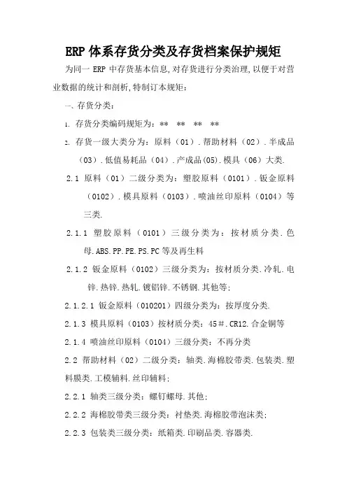 ERP系统存货分类及存货编码维护规则