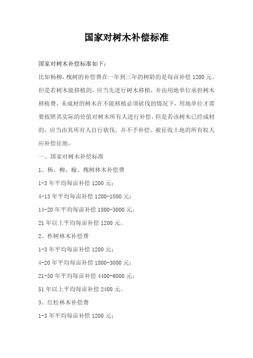 国家对树木补偿标准