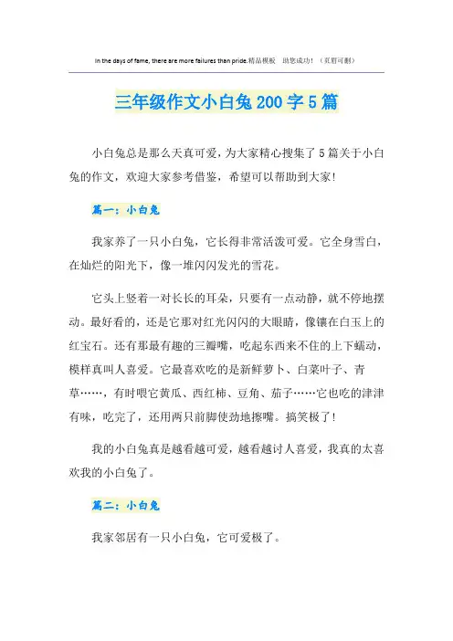 三年级作文小白兔200字5篇