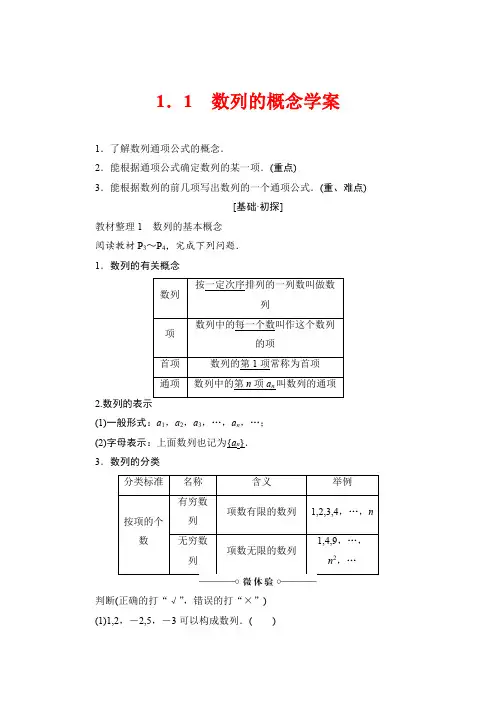 高中数学必修五：1.1 数列的概念学案