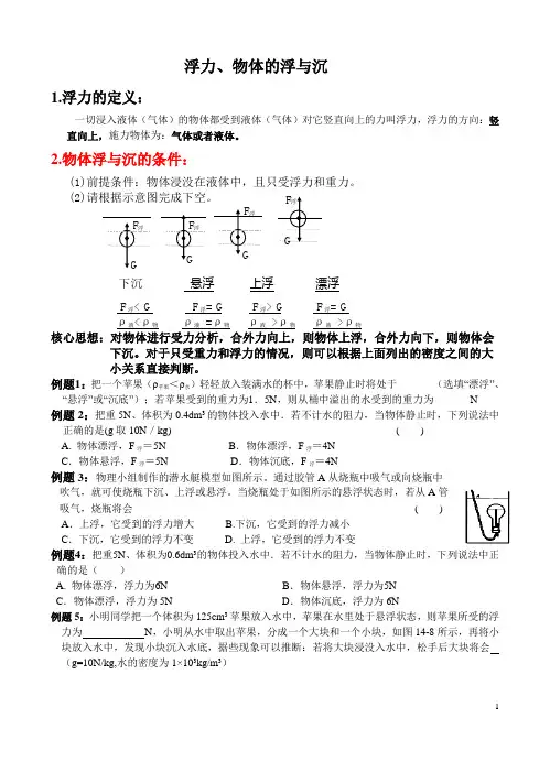 浮力及物体的浮与沉知识点及习题