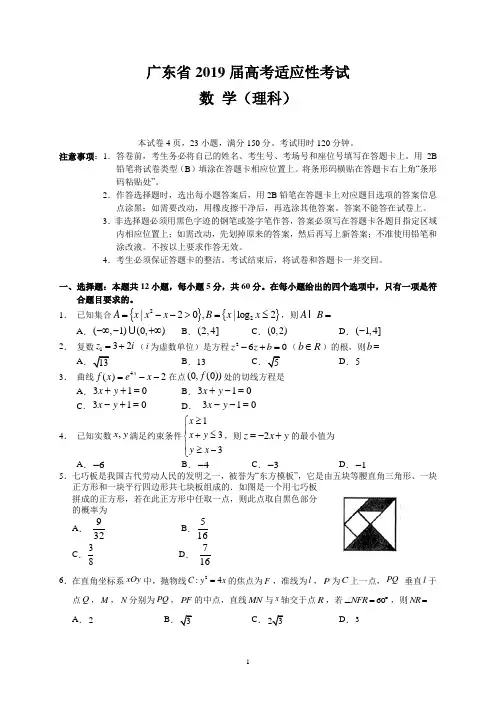 广东省2019届高考适应性考试(理数)