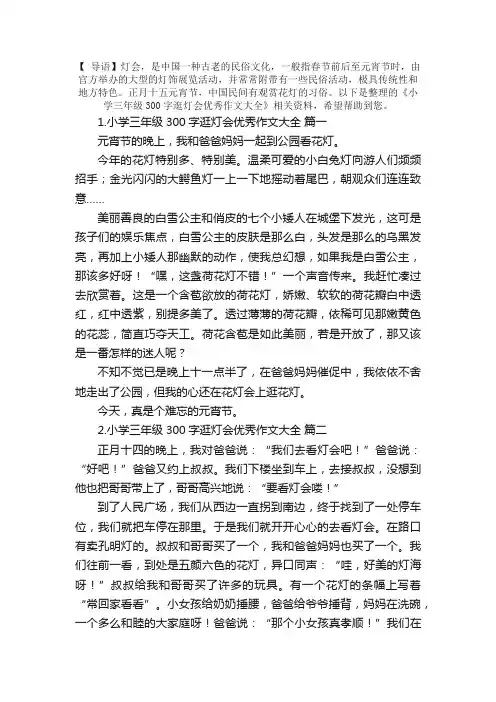 小学三年级300字逛灯会优秀作文大全