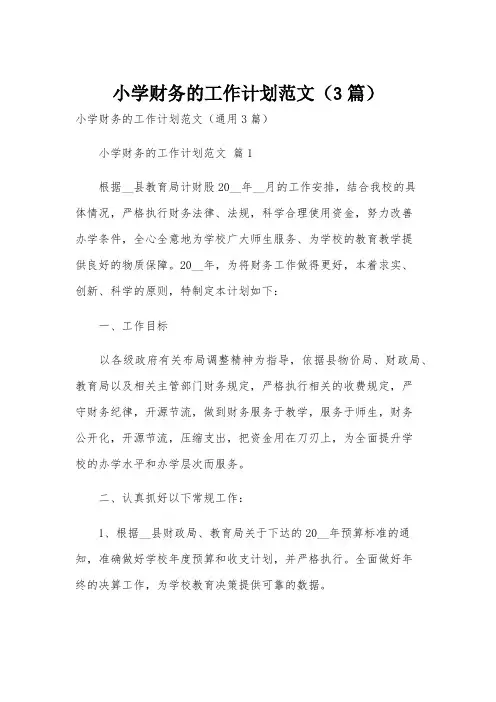 小学财务的工作计划范文(3篇)