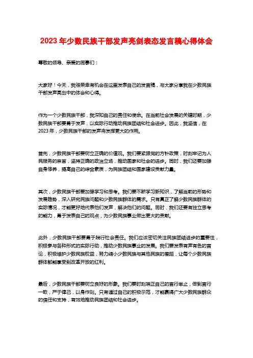 2023年少数民族干部发声亮剑表态发言稿心得体会