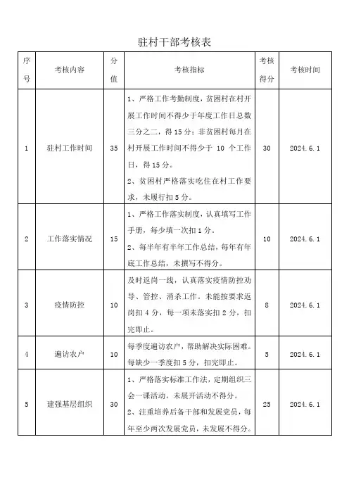 驻村干部考核表