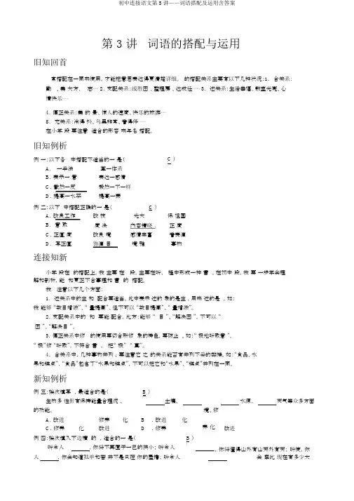 初中衔接语文第3讲——词语搭配及运用含答案