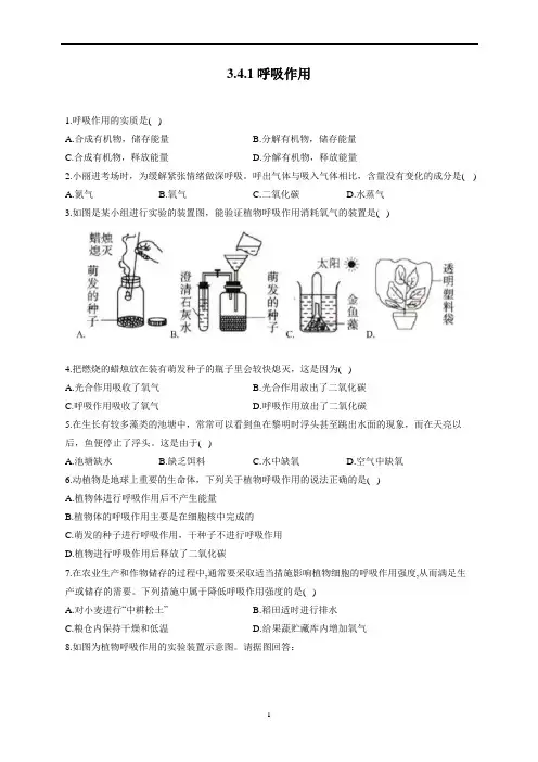 3.4.1呼吸作用—2022-2023学年冀教版生物八年级上册同步练习(word版 含解析)