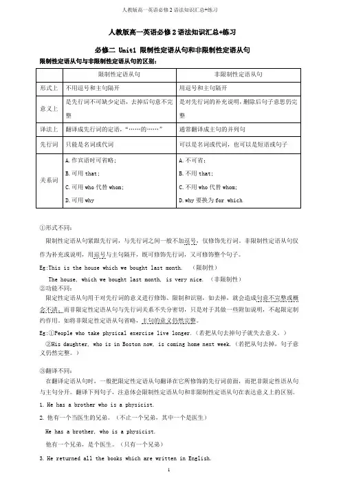 人教版高一英语必修2语法知识汇总+练习