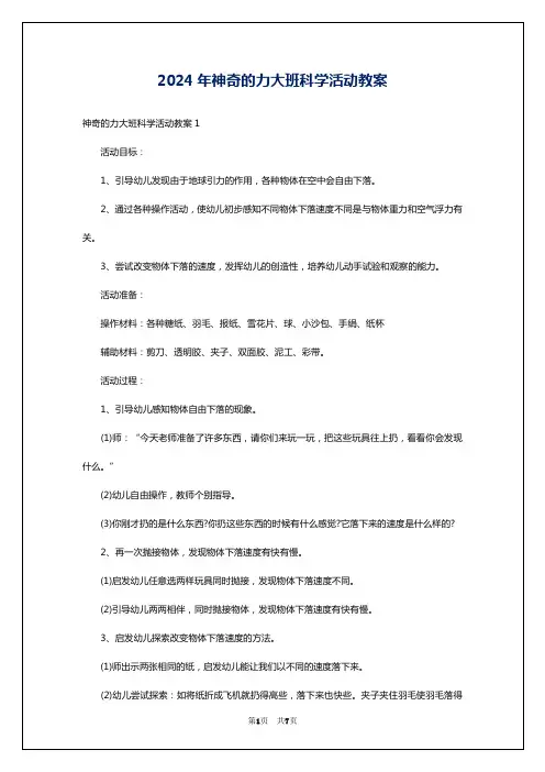 2024年神奇的力大班科学活动教案