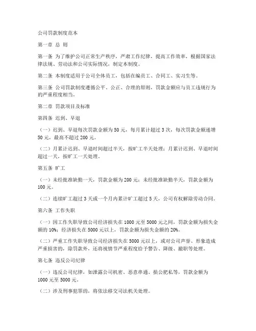 关于公司罚款制度范本