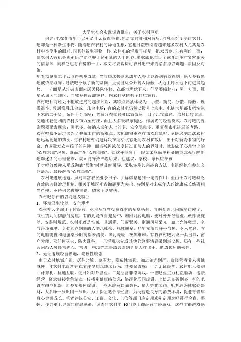 大学生社会实践调查报告：关于农村网吧