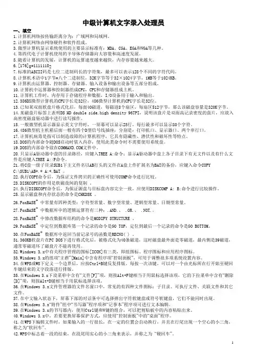 中级计算机文字录入处理员