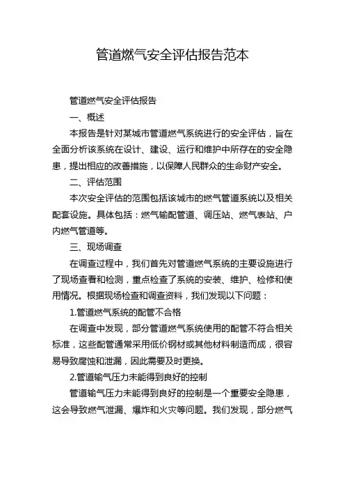 管道燃气安全评估报告范本