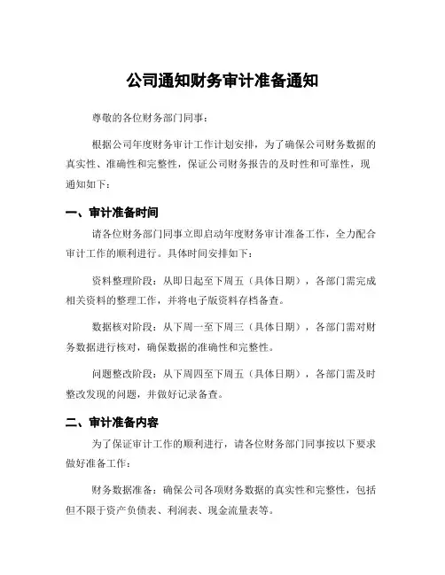 公司通知财务审计准备通知