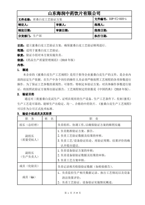 YZB005蜜桑白皮工艺验证方案