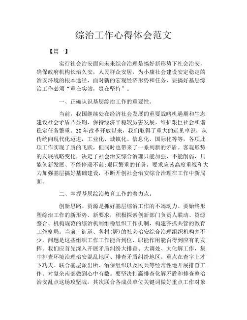 综治工作心得体会范文