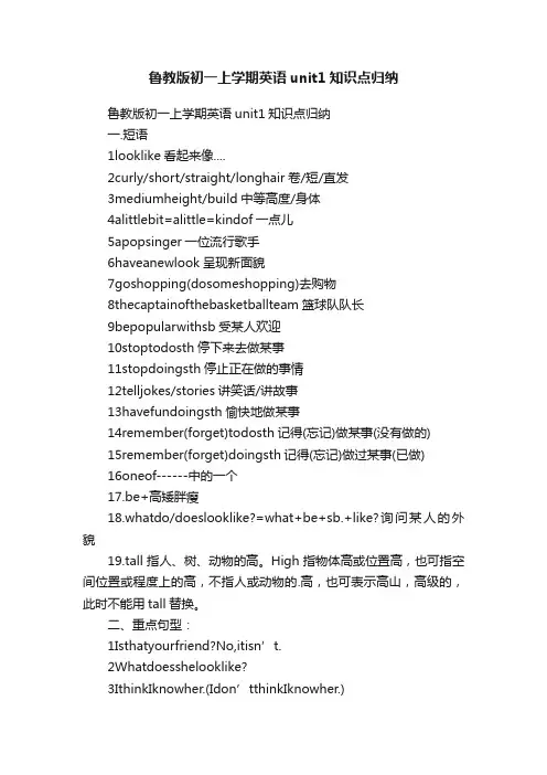 鲁教版初一上学期英语unit1知识点归纳