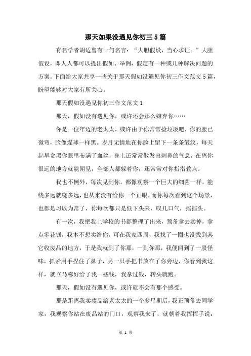 那天如果没遇见你初三5篇