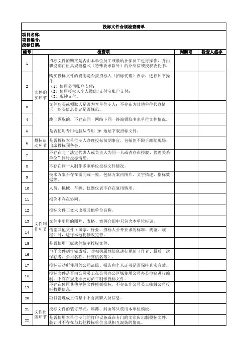投标文件合规检查清单模板