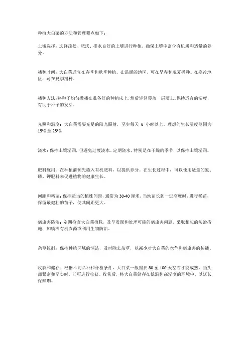 种植大白菜的方法和管理要点