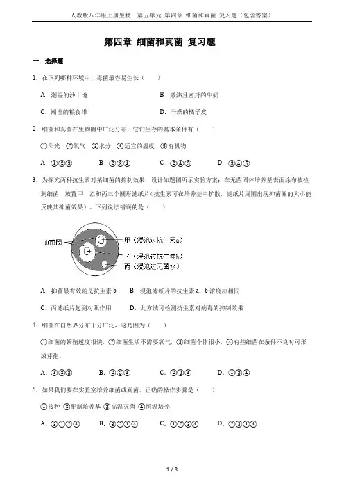 人教版八年级上册生物  第五单元 第四章 细菌和真菌 复习题(包含答案)