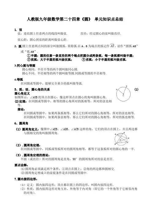 人教版九年级数学第二十四章《圆》单元知识点总结