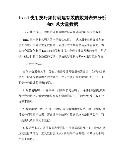 Excel使用技巧如何创建有效的数据表来分析和汇总大量数据