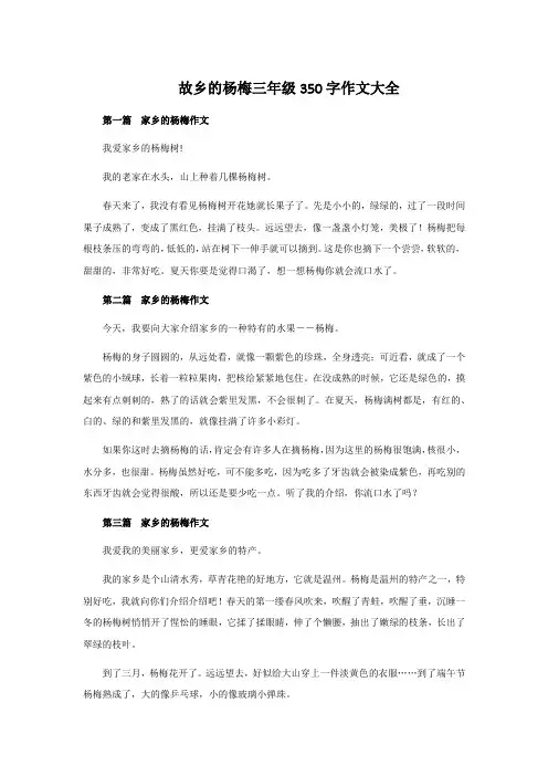 故乡的杨梅三年级350字作文大全