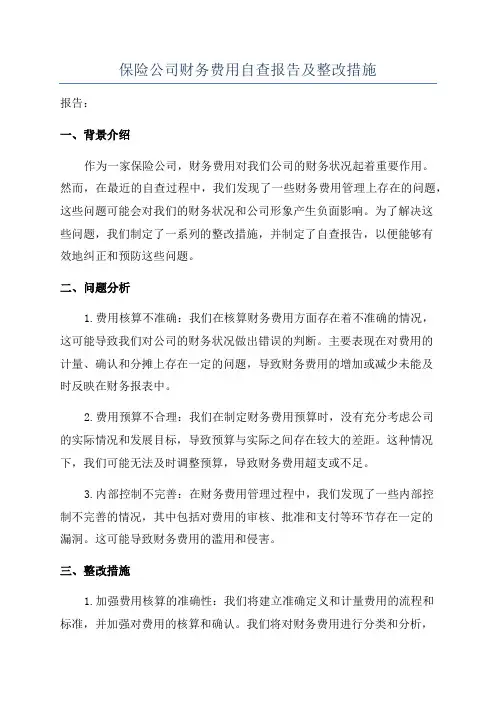 保险公司财务费用自查报告及整改措施