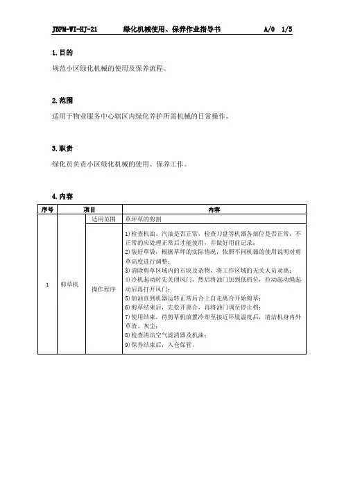 JBPM-WI-HJ-21 绿化机械使用、保养作业指导书