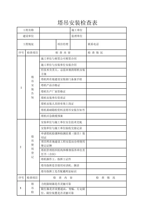塔吊安装检查表