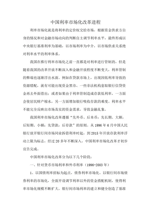 中国利率市场化改革进程